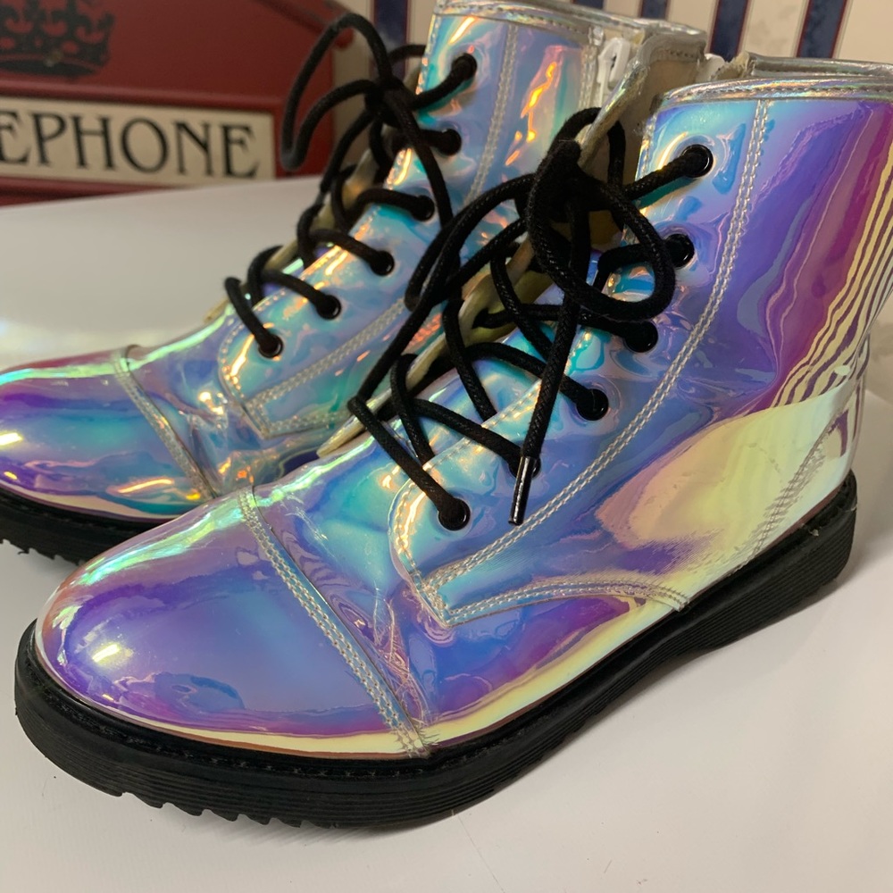 One of a kind Iridescent colored ankle boot